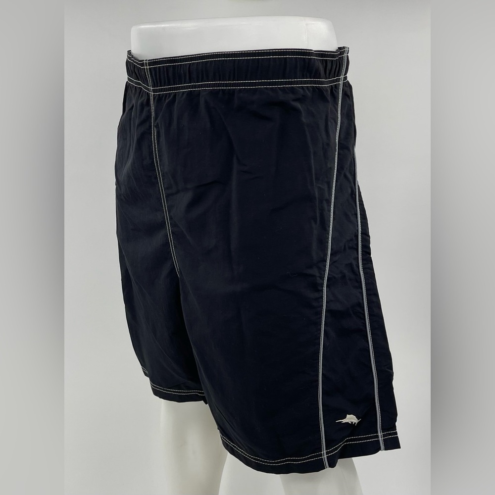 Tommy Bahama‎ Black w/ White Logo Nylon Swim Trunks Bathing Suit Mesh Lined XL